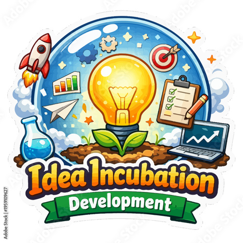 Idea Incubation Bubble Icon Representing Concept Development and Creative Growth | Development Sticker Symbolizing Nurtured Ideas and Thoughtful Innovation | Minimalist Innovation Bubble Emblem 