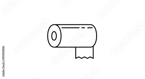 Toilet Paper Roll Icon Vector Illustration, Simple Line Art Design