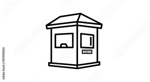 Ticket Booth Icon, Outline Drawing of a Small Sales Kiosk with Window