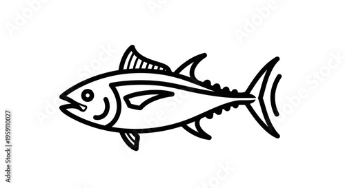 Tuna Fish Icon, Simple Line Art Illustration
