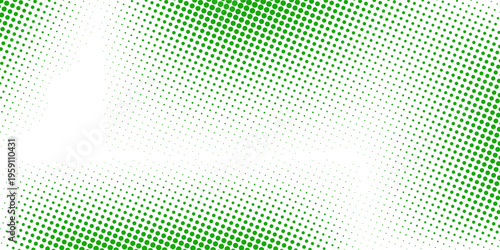 Green color halftone grain texture. Faded dotted gradient pattern background. Grunge pixel cartoon overlay backdrop. Anime or manga wavy noise cover. Raster comic pop art gradation wallpaper. Vector