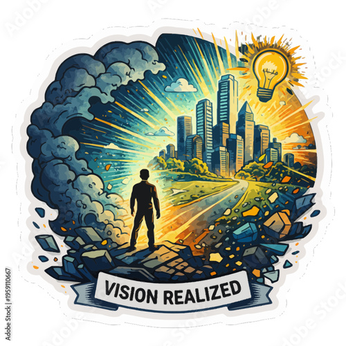 Vision Taking Shape from Abstract Form Icon Representing Idea Realization and Conceptual Clarity | Realization Sticker Symbolizing Emerging Insights and Creative Understanding | Minimalist Abstract