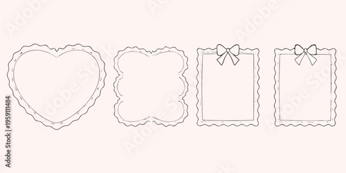 Four decorative frame sketches with heart and rectangular shapes