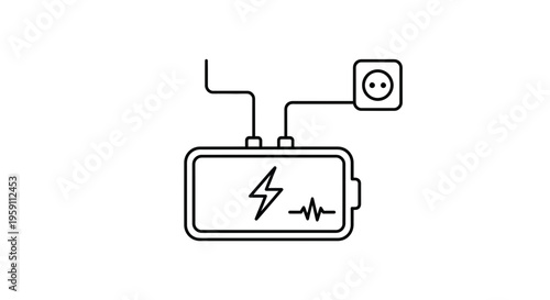 Smartphone Charging Via Electrical Outlet - Battery Icon with Lightning Bolt and Heartbeat