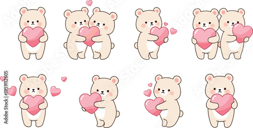Cute teddy bear with heart illustration kawaii love cartoon collection