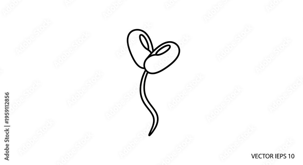 Fototapeta premium Sprouting Seedling: Simple Line Art Illustration of a Young Plant Growing from a Bean