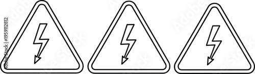 Electric warning icons set hazard sign outline vector illustration