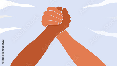 brother handshake, flat color vector illustration