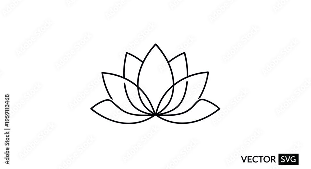 Fototapeta premium Minimalist Lotus Flower Outline Icon Vector Graphic