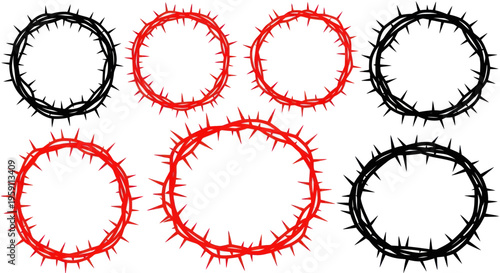 Crown of Thorns Collection: Black and Red Designs for Religious and Symbolic Concepts
