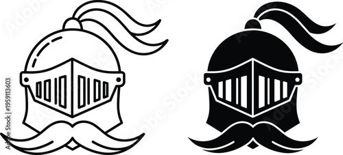 Knight helmet icons set medieval armor silhouette outline vector illustration collection