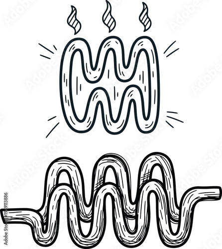 Wavy Heat Coil Pipe Illustration Hand Drawn Abstract Thermal Tube