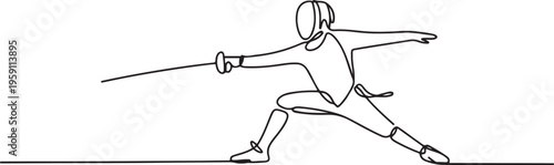 Fencing, hand drawn sport figure drawing with black lines. One line draw graphic design vector