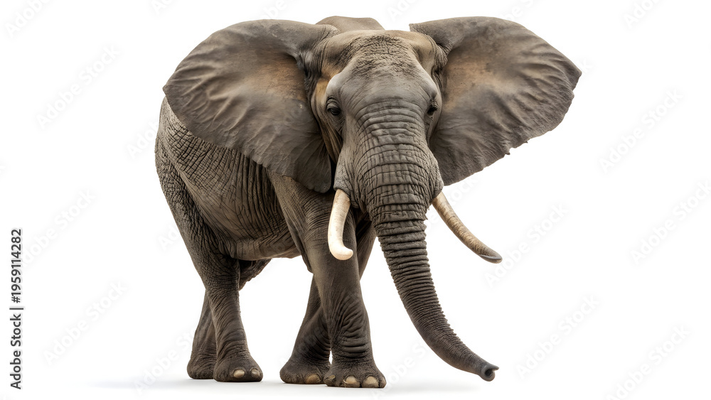 Fototapeta premium A large gray elephant standing on a white background