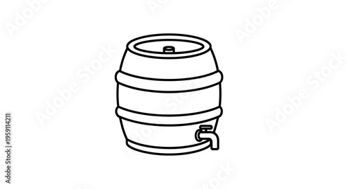 Simple Line Drawing of a Wooden Beer Keg with Tap