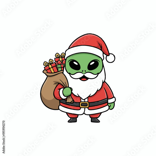 cute alien santa claus christmas cartoon