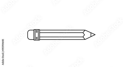 Simple Outline Drawing of a Pencil with Eraser, Isolated on White Background