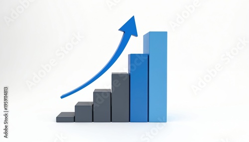 Bar graph shows uptrend with blue arrow pointing up. Represents business growth, financial progress, or economic success. Clean minimalist design on white background. Free Download Bar graph shows uptrend with blue arrow pointing up. Represents business growth, financial progress, or economic success. Clean minimalist design on white background. - GFXLoad