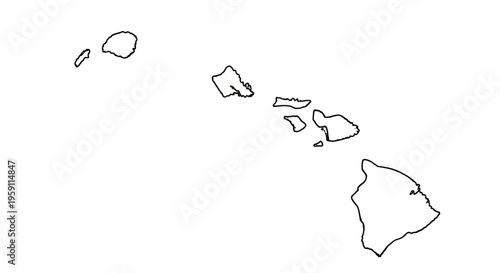 Outline map of the Hawaiian Islands archipelago, isolated on white.