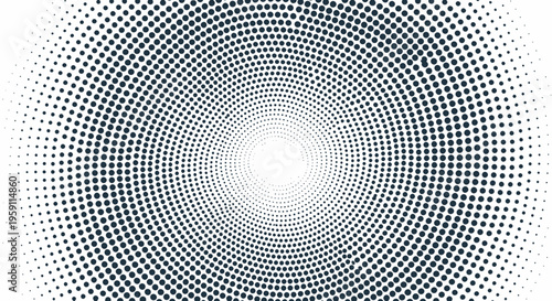 Abstract radial halftone pattern with expanding circles on white background