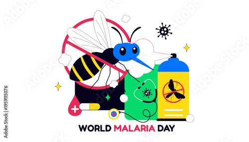 Mosquito icon illustration for World Malaria Day awareness campaign materials