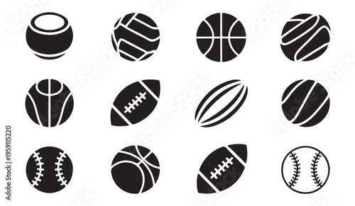 Set of sport balls icons collection for graphic design vector