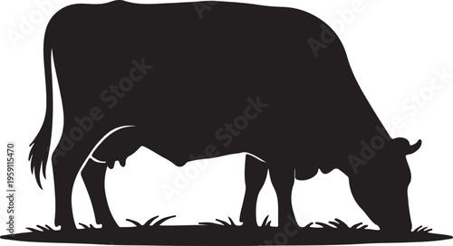 Black silhouette of cow grazing on grass vector illustration EPS PNG file