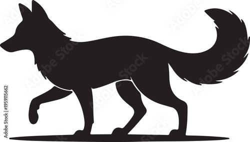 Black silhouette of a walking fox with raised tail vector illustration EPS PNG file