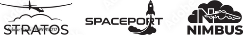 Minimalist Aerospace and Aviation Logo Set with Stratos, Spaceport, and Nimbus Branding