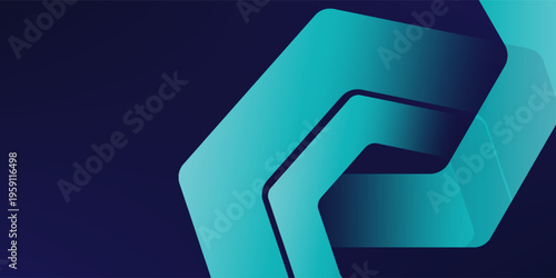 Dark blue background with overlapping bright hexagons. Futuristic technology themed background for banners, posters, presentations, and more.