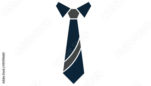 A navy blue necktie icon with a gray diagonal stripe