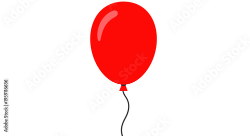 Single Red Balloon Floating Isolated on White Background, Celebration Element