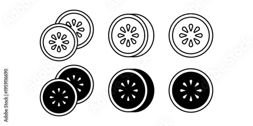 Cucumber Slices Outline Icon Set Fresh Green Healthy Ingredient Minimal Style Collection