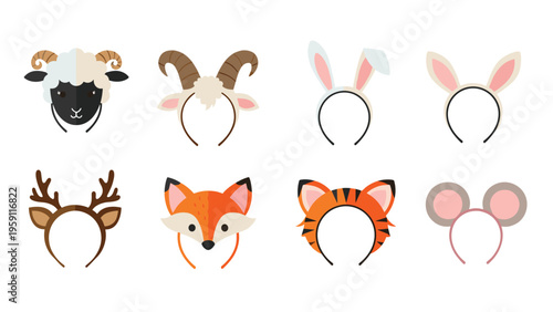 Variety of animal ear headbands including sheep, goat, rabbit, deer, fox, tiger, and mouse for fun and costumes.