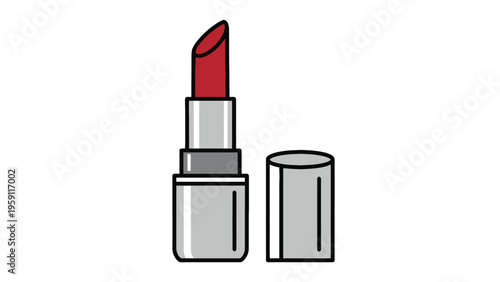 Red Lipstick Close Up Representing Cosmetic Product Detail And Beauty Makeup Application Vector Illustration