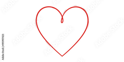  Single line heart drawing, continuous outline, red sketch style, love symbol, romantic design, hand drawn art, flat vector illustration