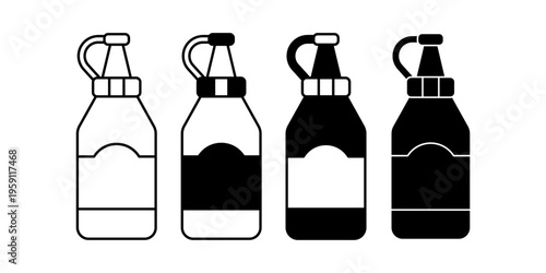 Salad Dressing Bottle Outline Icon Olive Oil Sauce Ingredient Minimal Style Set