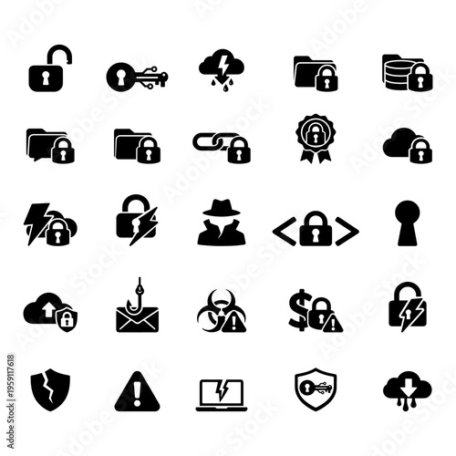 Unlocked Padlock Security Vulnerability Icon Set
Professional 2px stroke vector icons for security vulnerability, data breach, and unlocked access.
