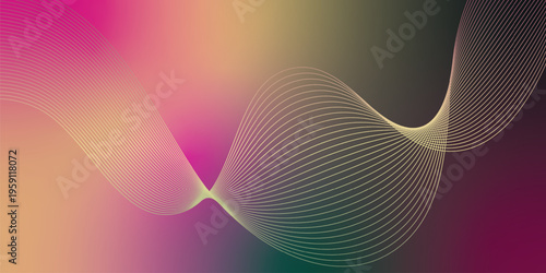 Glowing Salmon, DeepPink, green, and black gradient ribbons rising smoothly from a dark shadowed base against a grainy textured background with gentle luminous highlights, modern creative banner desig