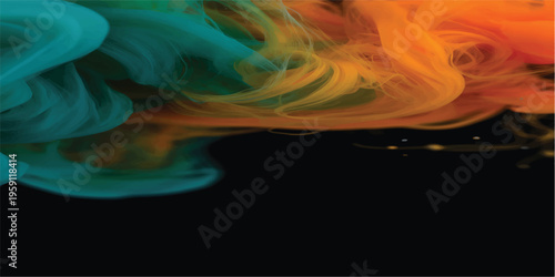 A vibrant explosion of colorful ink billowing in water, creating dynamic swirls of red, orange, and blue against a dark background, evoking a sense of energy and movement.