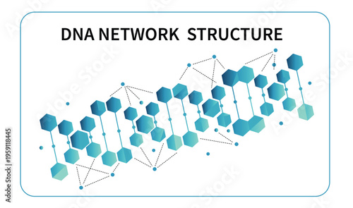 Abstract DNA Network Structure with Hexagonal Molecular Connections in Blue Tones on White Background