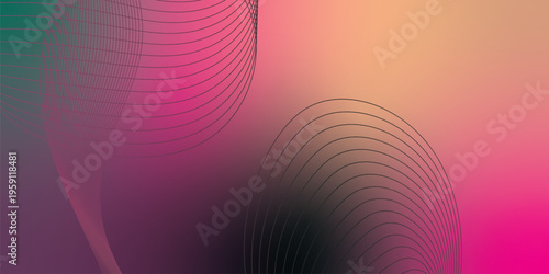 Glowing Salmon, DeepPink, green, and black gradient ribbons rising smoothly from a dark shadowed base against a grainy textured background with gentle luminous highlights, modern creative banner desig