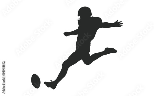 American football player kicking ball silhouette icon for sports and competition.
