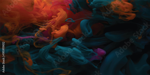 Cinematic Abstract Colorful Smoke Ink Background On Black With Dramatic Flow Texture For Modern Digital Art Design Visual Media And Creative Projects