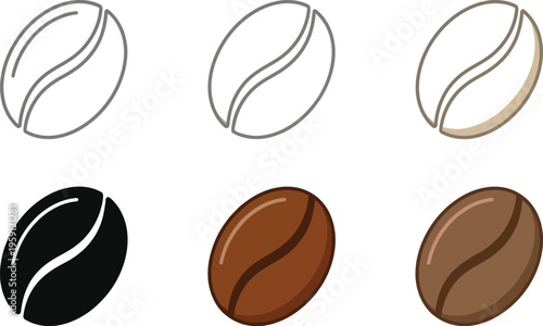 Coffee beans in various shades and styles for design use
