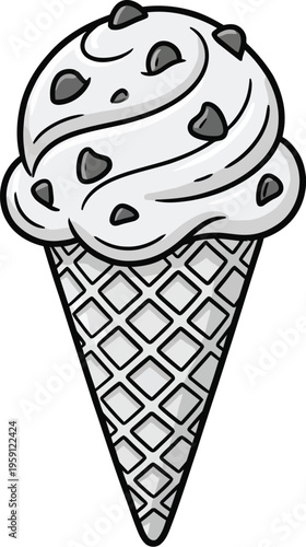 Illustration of a single scoop of ice cream in a cone