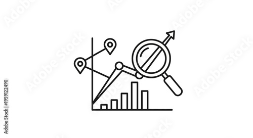Business growth analysis with magnifying glass and location pins on chart