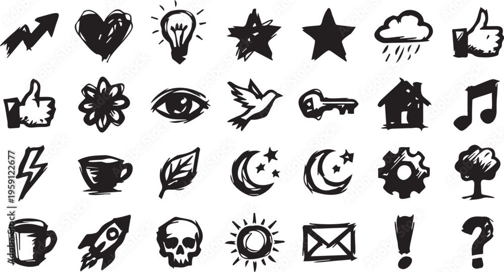 Fototapeta premium Creative Hand-Drawn Sketchy Icons and Symbols Collection.