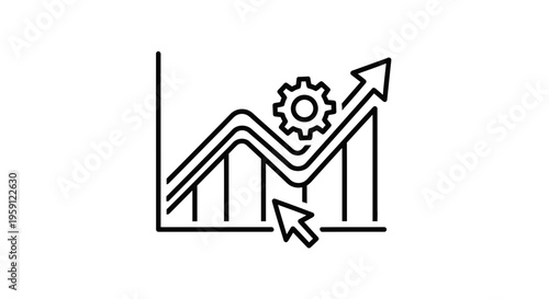 Business growth chart with gear and cursor icon, concept of data analysis and strategy