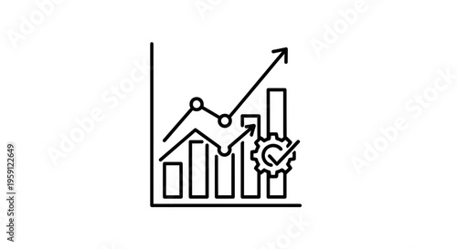 Business Growth Chart with Gear Icon and Upward Arrow - Success and Strategy Concept
